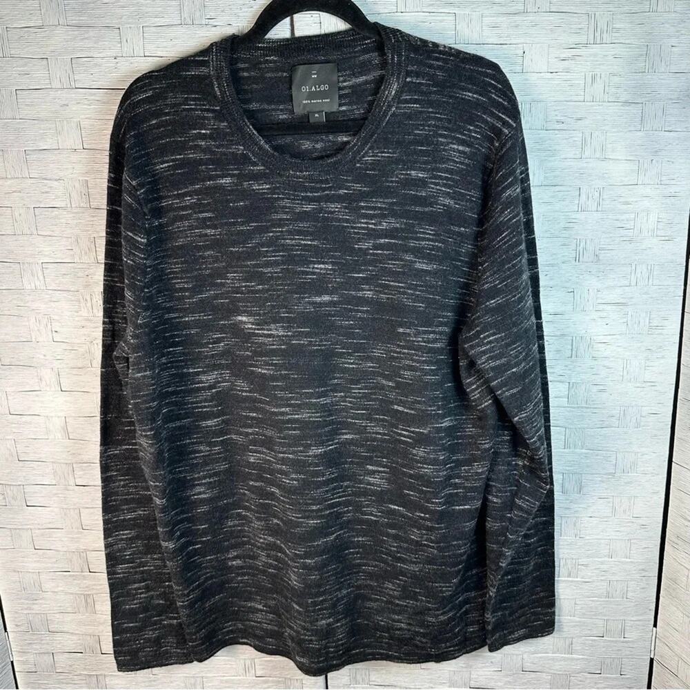 01.Algo Merino Wool Sweater Crewneck‎ Pullover Black Melange Long Sleeve winter